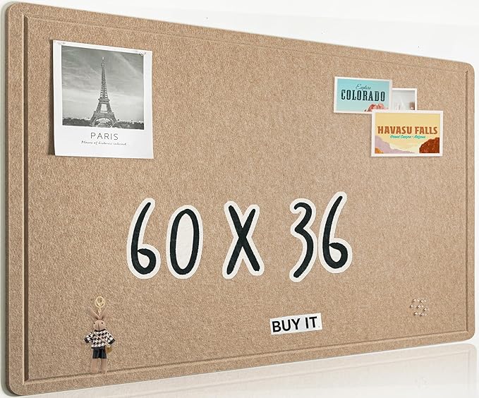 AKTOP Large Office Cork Board 60" x 36", Foldable Felt Notice Pin Board for Wall, Decorative Bulletin Board Photo Display Board with Self-Adhesive Tape for Office, School & Home, 25 Pushpins, Khaki