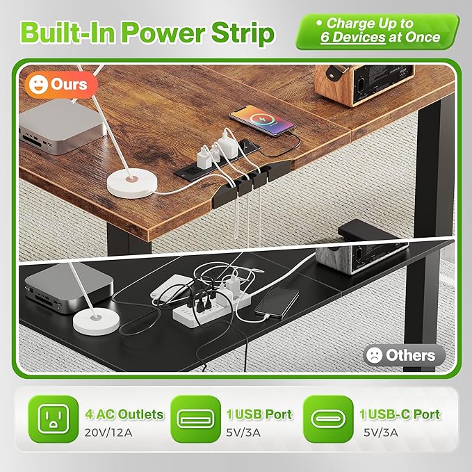 Huuger L Shaped Standing Desk with Power Outlets, 63 x 55 Inch Height Adjustable Computer Desk for Bedroom, Corner Stand up Desk for Home and Office, Work and Study, Rustic Brown