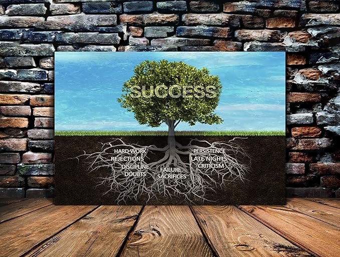 Inspirational Posters Tree of Success Canvas Print Wall Art Office Decor Modern Artwork Roots Inspiration Pictures Motivation Entrepreneur for Classroom Gym School Wall Decor-24 inch x 36 inch