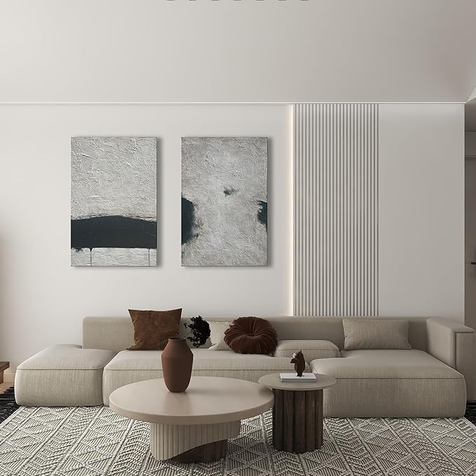 NANKAI Hand-Painted Minimalism Black and Gray Art Oil Painting Canvas Abstract Oil Painting Wall Art 36x24 Inch Home Wall Decoration