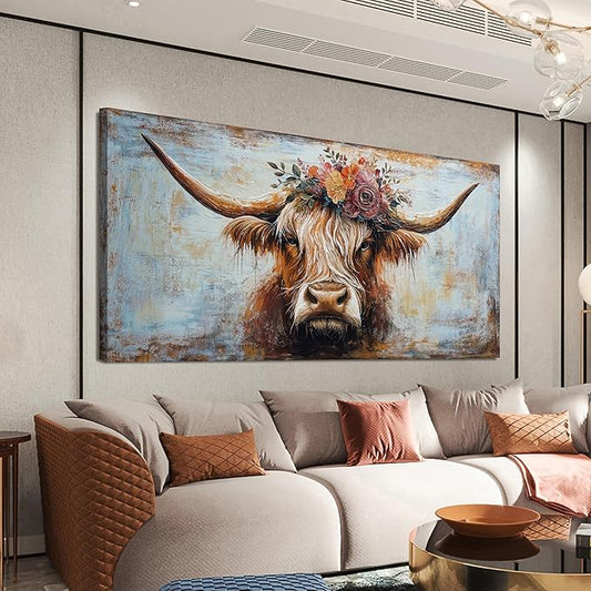 Canvas Wall Art Decor Canvas Art Wall Decor Oversized Wall Art Picutures for Living Room Highland Cow Wall Art Prints Large Vintage Wall Art Decor Artwork for Walls Home Bedroom Office Decorations 35" X 70"