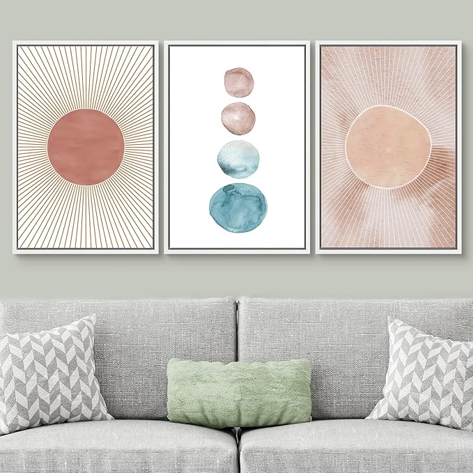 SIGNWIN Framed Wall Art Print Set Pastel Watercolor Dot & Ring Variety Shapes Abstract Illustrations Modern Art Minimalist Colorful Multicolor for Living Room, Bedroom, Office - 24"x36"x3 White