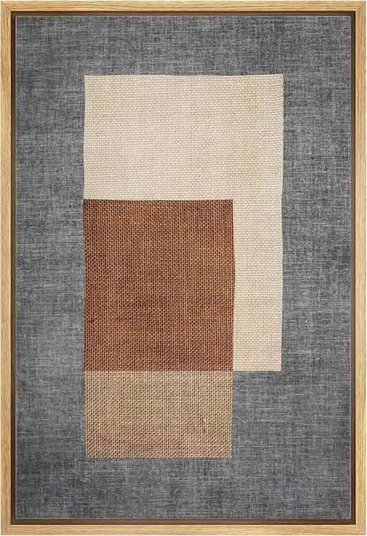 IDEA4WALL Framed Canvas Print Wall Art Mid-Century Brown & Blue Blocks Abstract Geometric Illustrations Modern Art Minimalism Shapes Multicolor Boho for Living Room, Bedroom, Office - 16"x24" Natural