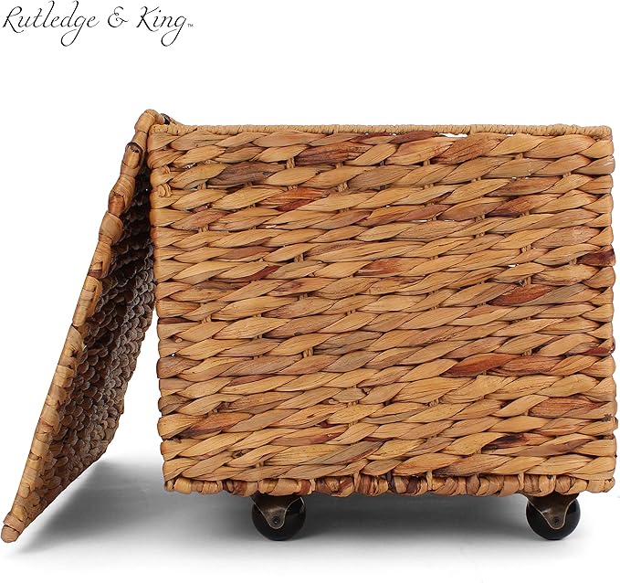 Seagrass Rolling File Cabinet - Home Filing Cabinet - Hanging File Organizer - Home and Office Wicker File Cabinet - Water Hyacinth Storage Basket for File Storage (Natural)