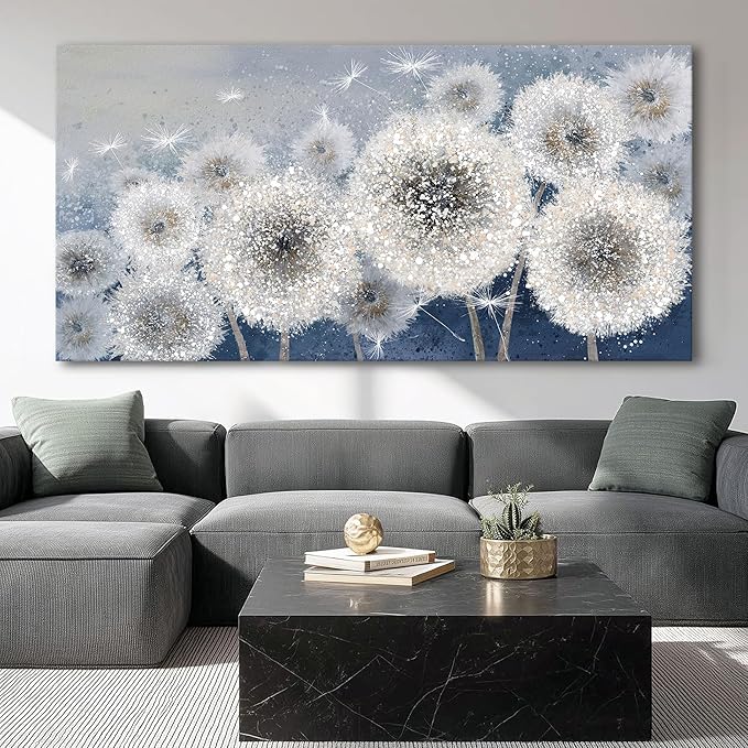 Pogusmavi Wall Decor Living Room - Wall-Art for Living Room, Canvas Art/Pictures for Bedroom | Blue Dandelion 24x48 inches Large Wall Art