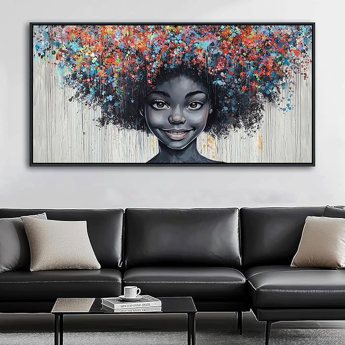 KLAKLA Black Woman Wall Art African American Women Wall Decor Trendy Abstract Black Girl Canvas Poster Prints Pictures for Bedroom Living Room Framed 29x58 Inches