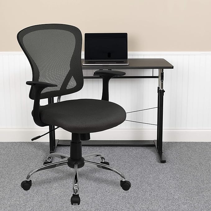 Flash Furniture Alfred Mid-Back Dark Gray Mesh Swivel Task Office Chair with Chrome Base and Arms
