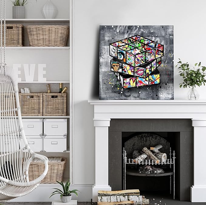 SIXTTART Banksy Canvas Wall-Art For Living Room - Street Graffiti Wall Art for Bedroom - Large Abstract Painting Pop Art Modern Home Office Decor 20" W x 20" H Stretched And Framed Ready to Hang