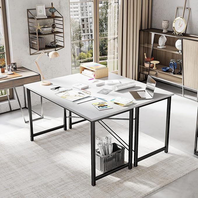 OLIXIS 55 Inch Computer Office Desk for Small Spaces, Writing Gaming Work Desk Modern Study Table with Metal Frame Home Bedroom, White