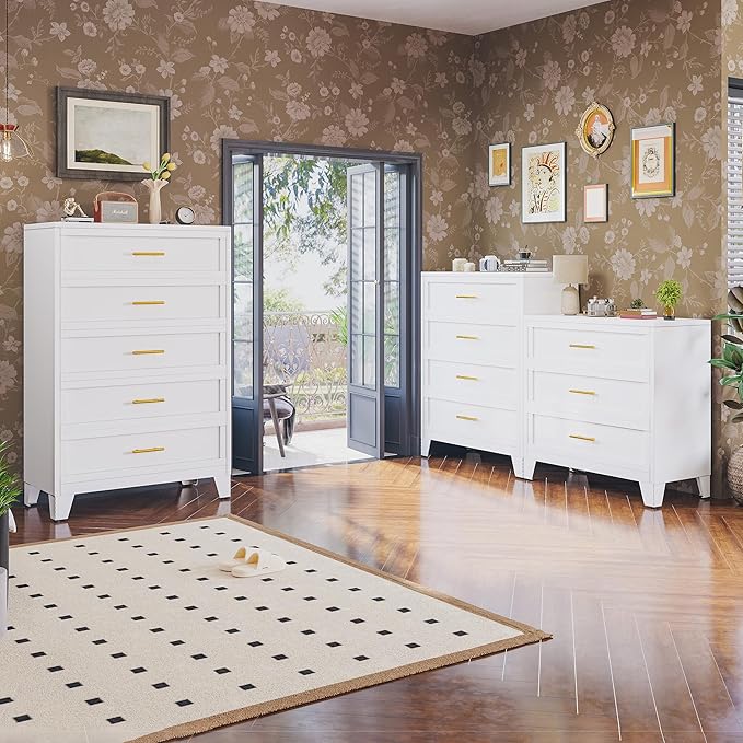 Tall 4 Drawers Dresser for Bedroom, Metal Drawer Dresser Chest Organizer, 4 Drawer Metal File Cabinet, Drawer Cabinet for Home Office Collection and Storage Small Size Files (White)
