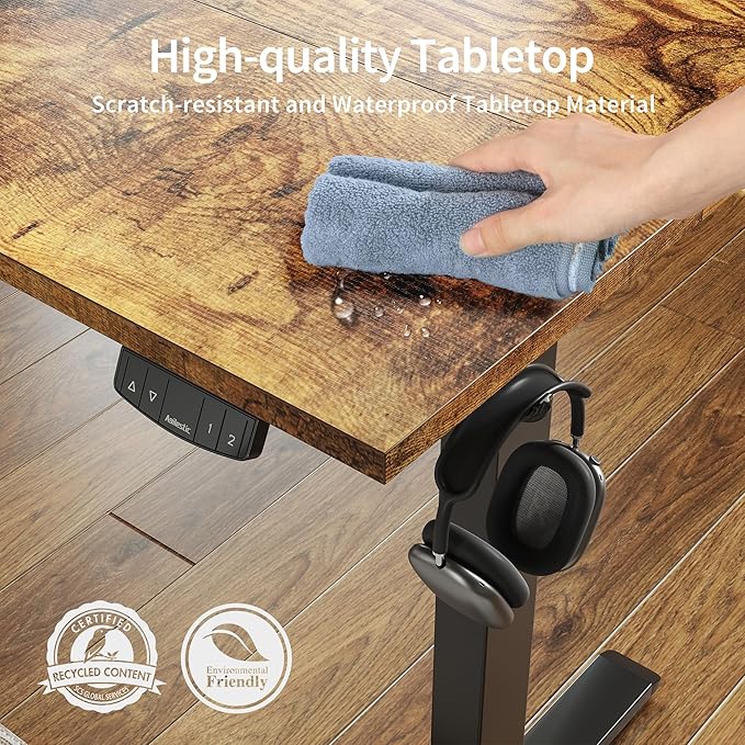 Agilestic Electric Standing Desk, Large 63 x 24 Inches Height Adjustable Desk, Sit Stand up for Work Office Home, Ergonomic Rising Computer Table with Memory Preset, Splice Board, Rustic Brown
