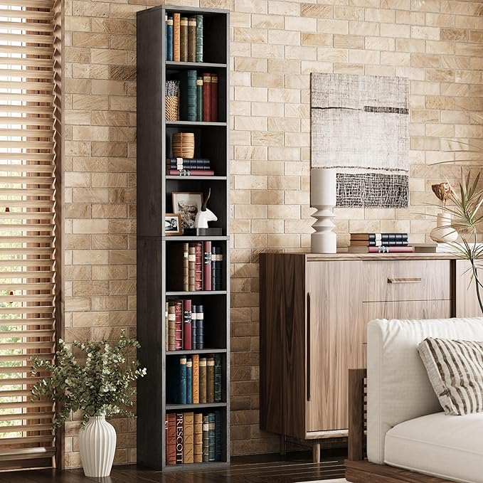 IRONCK Tall Narrow Bookshelf 8 Tiers 71in, Compact Corner Bookcase, Easy to Match for Living Room, Office, Study, Bedroom