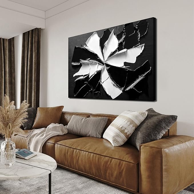 Abstract Wall Art Decor Modern Wall Art Pictures for Living Room Minimalist Black and White Wall Art Prints Abstract Canvas Art Wall Decor Flowers Artwork for Walls Home Office Decorations 24" X 36"