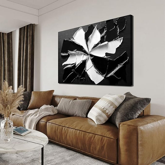 Abstract Wall Art Decor Modern Wall Art Pictures for Living Room Minimalist Black and White Wall Art Prints Abstract Canvas Art Wall Decor Flowers Artwork for Walls Home Office Decorations 24" X 36"