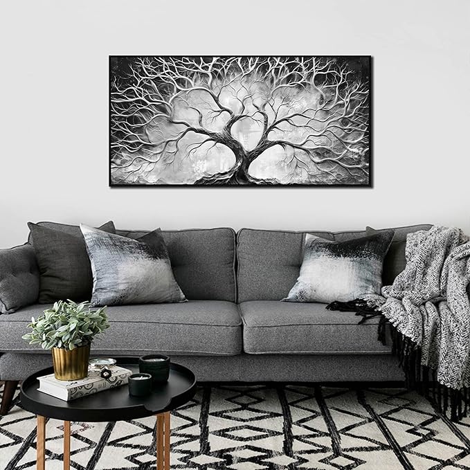 Black and White Pictures Wall Art for Living Room - Black Framed Tree Canvas Wall Art for Office Size 20" x 40"