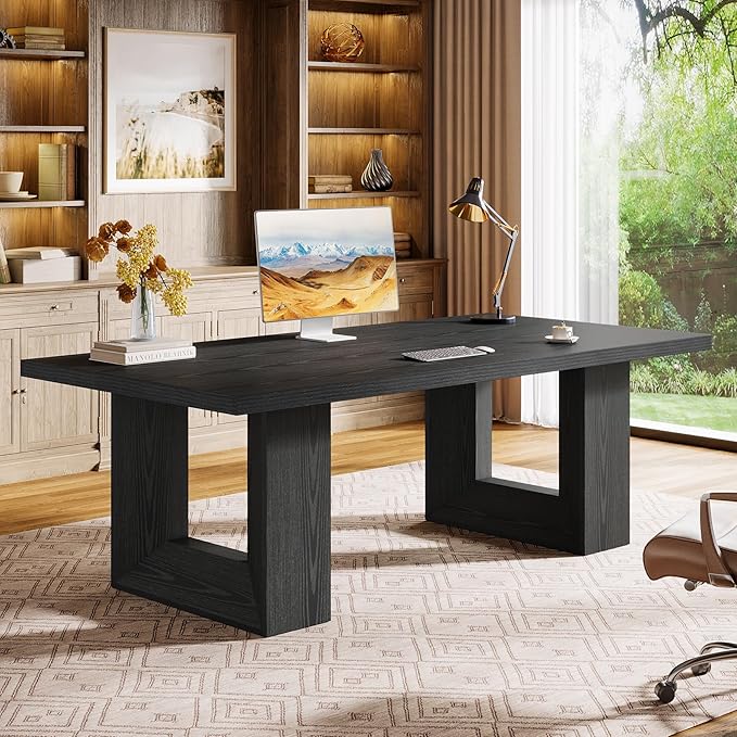 Tribesigns 62.99" Home Office Desk, Large Farmhouse Executive Desk, Computer Table for Office, Conference Room (Black)