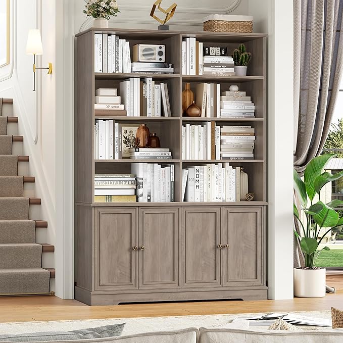 FINETONES 73" Tall Bookshelf with Doors, 6 Tier Large Bookshelf Double Wide Bookcases and Bookshelves with Storage, Large Display Cabinets for Home Office,Living Room, Library