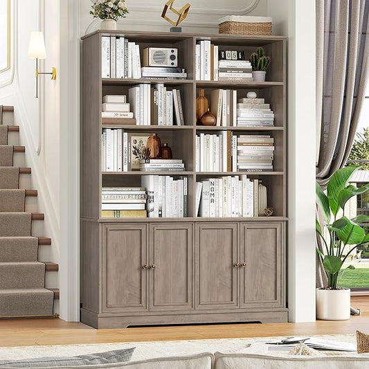 FINETONES 73" Tall Bookshelf with Doors, 6 Tier Large Bookshelf Double Wide Bookcases and Bookshelves with Storage, Large Display Cabinets for Home Office,Living Room, Library