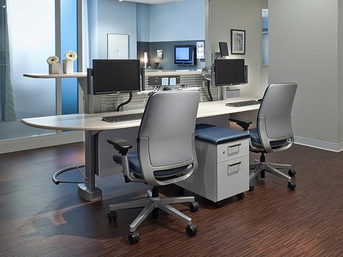 Steelcase Amia Task Chair: Platinum Frame/Polished Aluminum Base - 4 Way Adjustable Arms - Hard Floor Casters