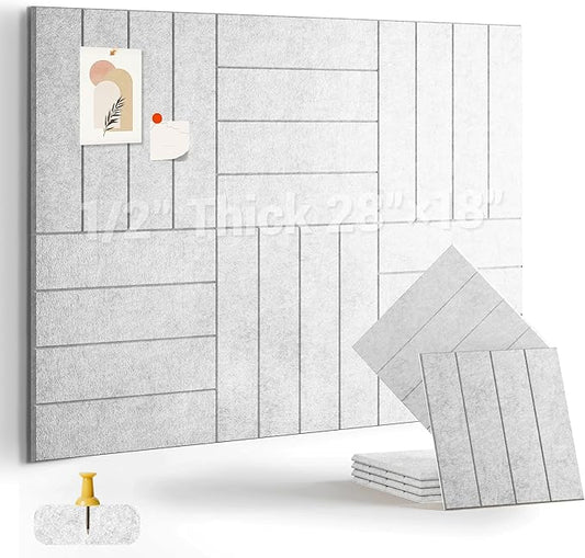 1/2" Thick Cork Board for Office, 6 Pack Felt Wall Tiles -28"x18" with Safe Adhesive Tabs, Large Bulletin Board, Push Pin Board Organizer Wall - Gray Marble
