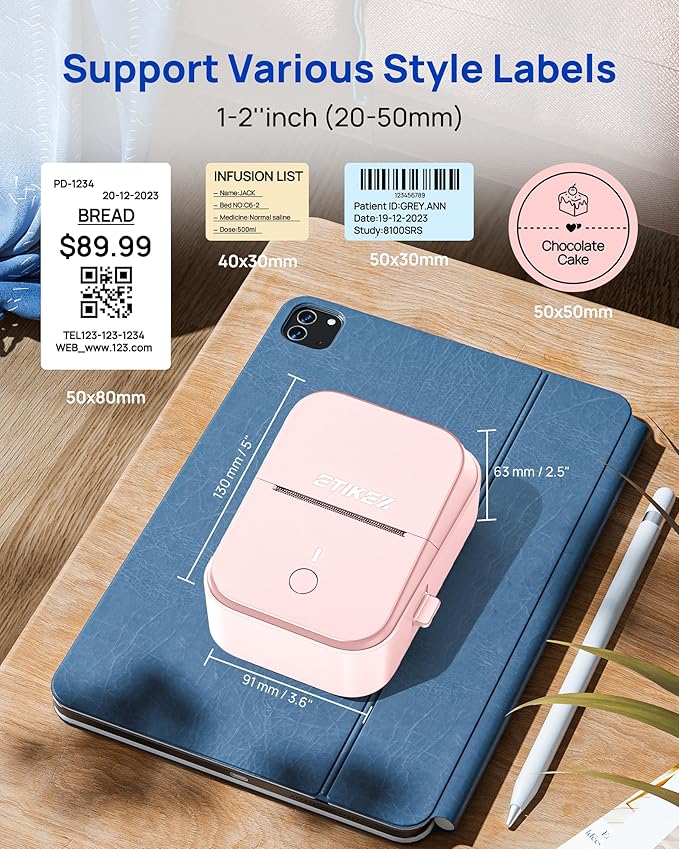 PM260 Label Maker Machine, 2 Inch Label Maker Bluetooth Label Printer, Inkless Portable Labeler with Smart AI APP for Home, Kitchen, School, Office Organization, Pink