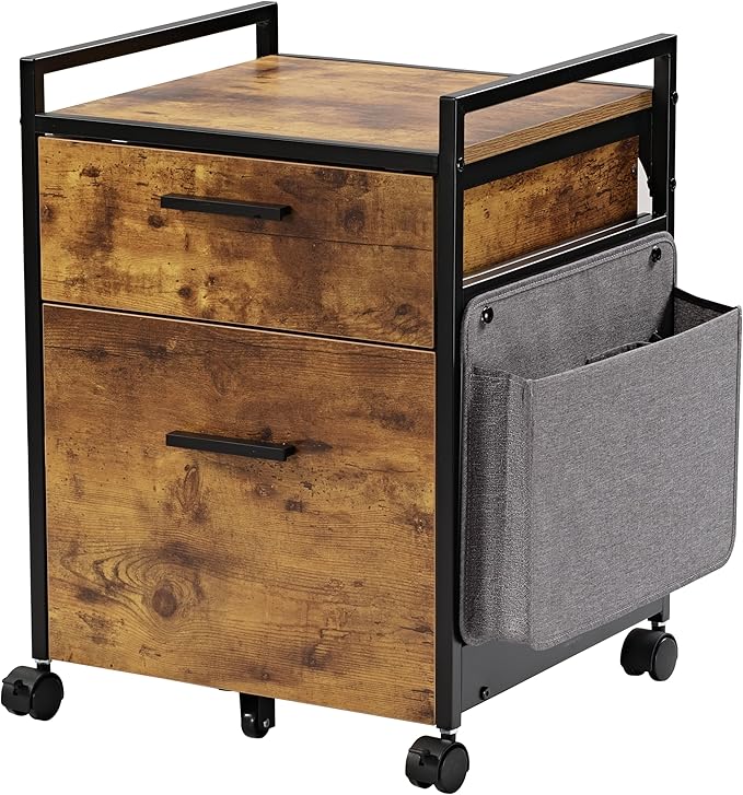 EUREKA ERGONOMIC 2-Drawer Mobile File Cabinet with Wheels, Solid Wood Rolling Storage Cabinet for Home Office, Space-Saving Under Desk Organization with Printer Stand, Rustic Brown