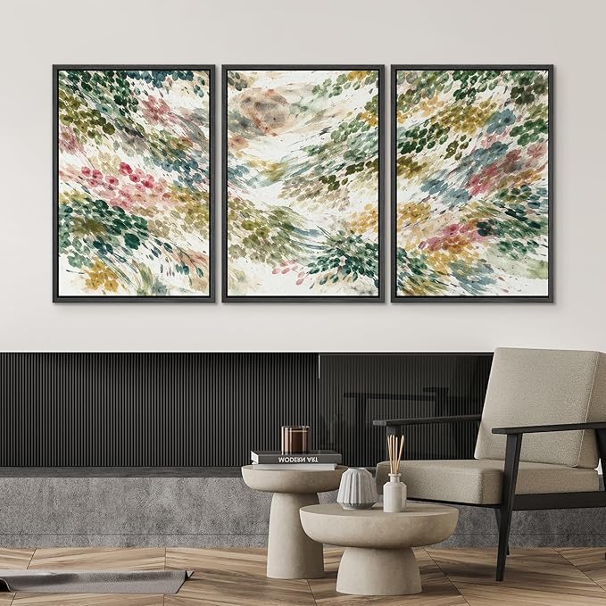 SIGNWIN Framed Canvas Print Wall Art Set Colorful Botanical Watercolor Brush Abstract Illustrations Modern Art Decorative Boho Relax/Zen Nordic for Living Room, Bedroom, Office - 24"x36"x3 Black
