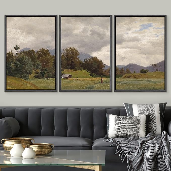 SIGNWIN Framed Canvas Print Wall Art Woodland Nursery Decor Set Storm Cloud Pastoral Farm Landscape Nature Abstract Fine Art Nordic for Living Room, Bedroom, Office - 24"x36"x3 Black