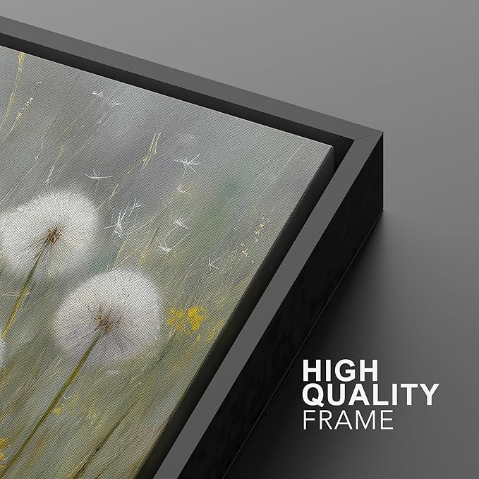 MUDECOR Framed Canvas Print Wall Art Dandelions and Yellow Wildflowers Illustrations Minimalism Decorative Relax Colorful for Living Room, Bedroom, Office - 24"x36" Black