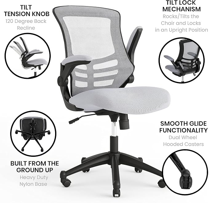Flash Furniture Kelista Office Chair, Ergonomic, Mid-Back, Dark Gray Mesh with Swivel