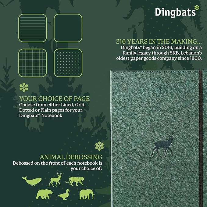 Dingbats* - Wildlife Lined Extra Large A4 Notebook - PU Leather Hardcover Journal for Work, Writing - Pocket, Elastic Closure, Pen Holder, Bookmark