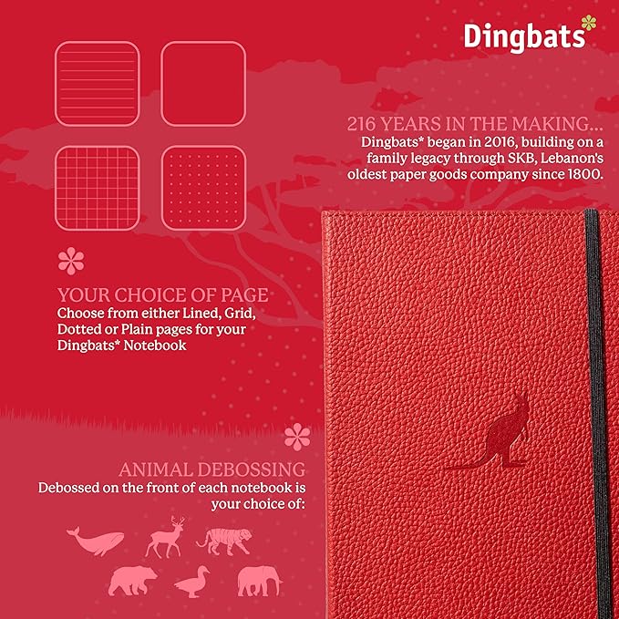 Dingbats Wildlife Ruled Journal A5 - Vegan Leather Hard Cover, Ideal for Work, Travel - Pocket, Elastic Closure, Bookmark