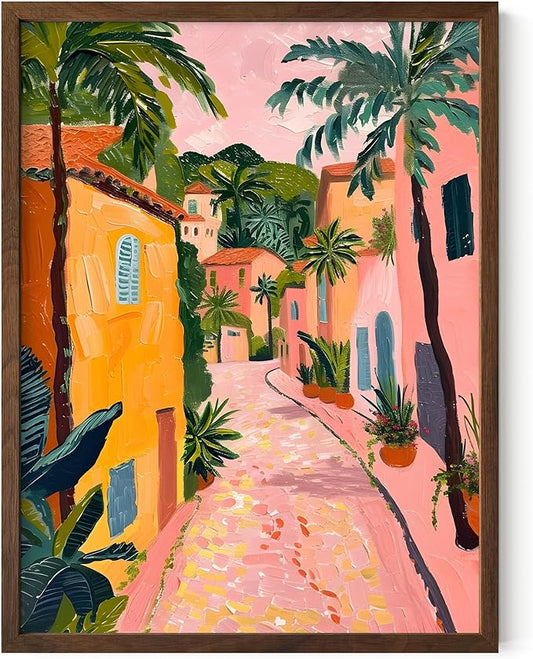 HAUS AND HUES Floral Art Wall Decor - Wildflowers Wall Art for Living Room, Floral Artwork for Bedroom Walls, Flower Painting for College Girls Dorm Room (Palm Tree City, Walnut Frame, 12x16)