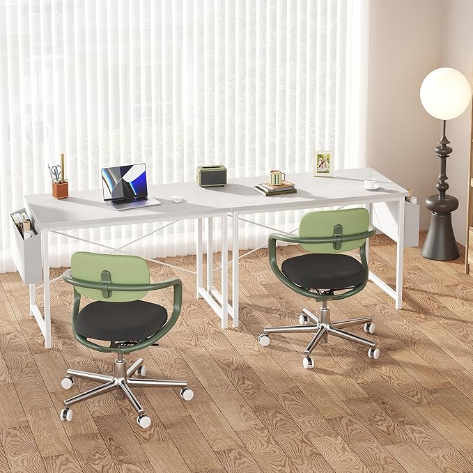 OLIXIS Computer Desk 44 Inch Home Office Desks for Small Spaces, Gaming Writing Study Work Table with Storage Bag and Headphone Hook for Bedroom, White