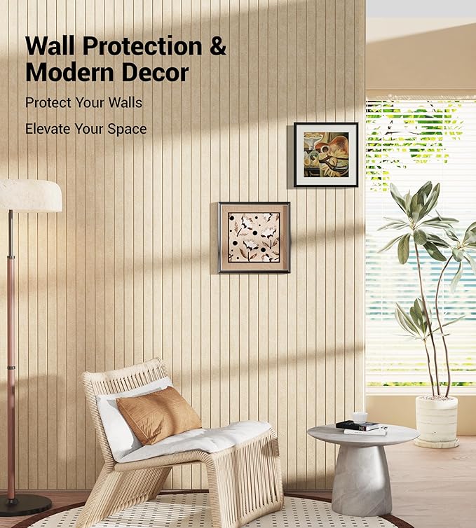1/2" Thick Cork Board for Office, 6 Pack Felt Wall Tiles -28"x18" with Safe Adhesive Tabs, Large Bulletin Board, Push Pin Board Organizer Wall - Tan