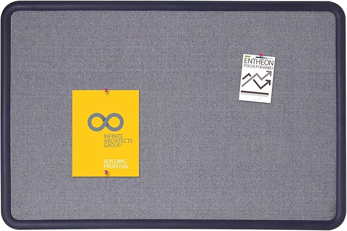 Quartet Bulletin Board, Fabric, 3 x 2 Feet, Office Bulletin Boards, Contour Navy Blue Plastic Frame (7693BE)