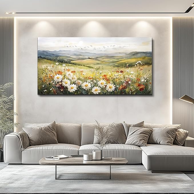 FUHAIHUA Canvas Wall Art For Living Room Large Framed Wall Decor For Bedroom Modern Office Wall Decorations Prairie Flowers Landscape Painting Farmhouse Pictures Artwork Home Decor 20" x 40"