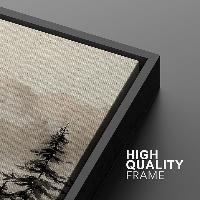 MUDECOR Framed Canvas Print Wall Art Misty Forest Landscape Watercolor Illustrations Minimalism Decorative Relax Colorful for Living Room, Bedroom, Office - 16"x24" Black