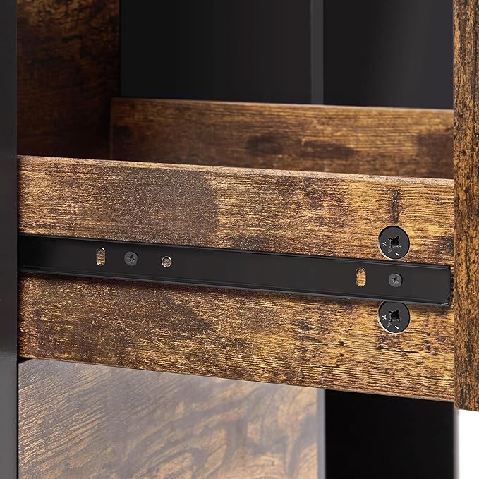 Topeakmart 2 Drawer File Cabinet for Letter Size A4 Size, Large Mobile Lateral Filing Cabinet Printer Stand with 4 Storage Compartments for Home Office (Black/Rustic Brown)