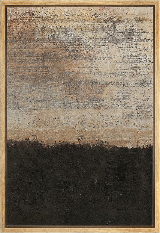 IDEA4WALL Framed Canvas Print Wall Art Grunge Dark Brown Rust Color Blocks Abstract Shapes Illustrations Modern Art Minimal Decorative Relax/Zen for Living Room, Bedroom, Office - 24"x36" Natural