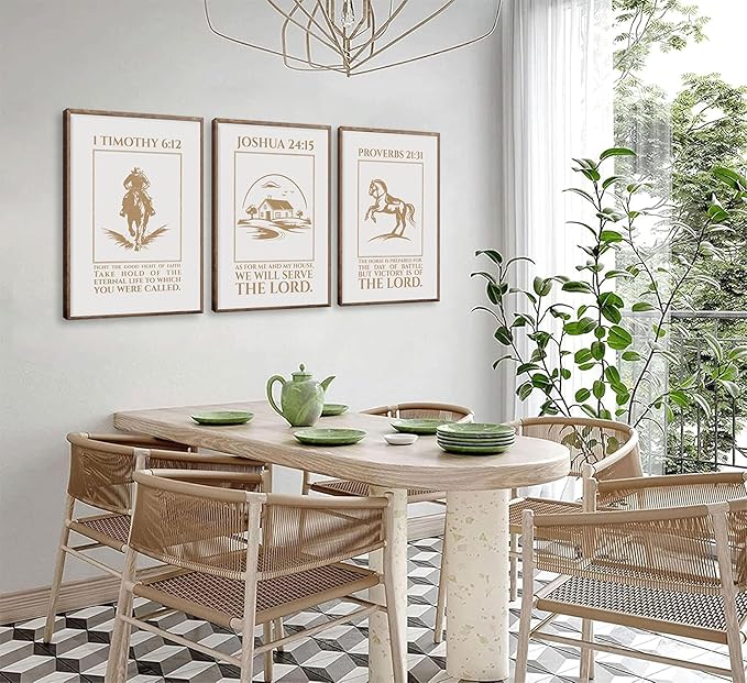 XXOUYLQ 3pcs Western Christian Wall Art Inspirational Scriptures Painting Cowboy Christian Posters Motivational Faith Prints War Horse Bible Pictures Golden Sand Canvas Jesus Wall Decor unframe