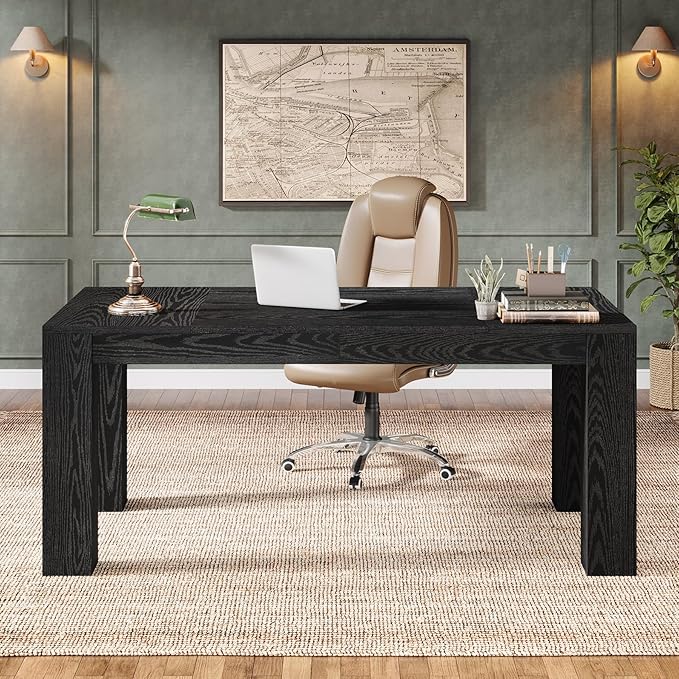 Tribesigns 63-Inch Executive Desk, Large Office Computer Desk, Simple Workstation Writing Table Study Table for Home Office, Black