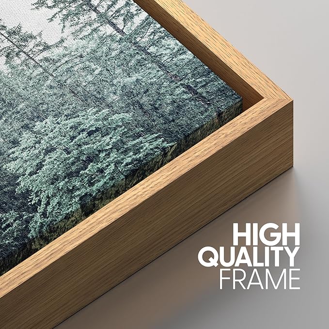 SIGNWIN Framed Canvas Print Wall Art Woodland Nursery Decor Set Film Grain Misty Mountain Pine Trees Nature Wilderness Modern Art Chic Landscape for Living Room, Bedroom, Office - 24"x36"x3 Natural
