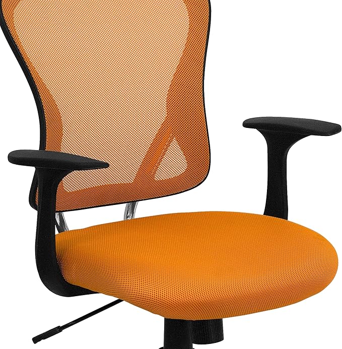 Flash Furniture Alfred Mid-Back Orange Mesh Swivel Task Office Chair with Chrome Base and Arms