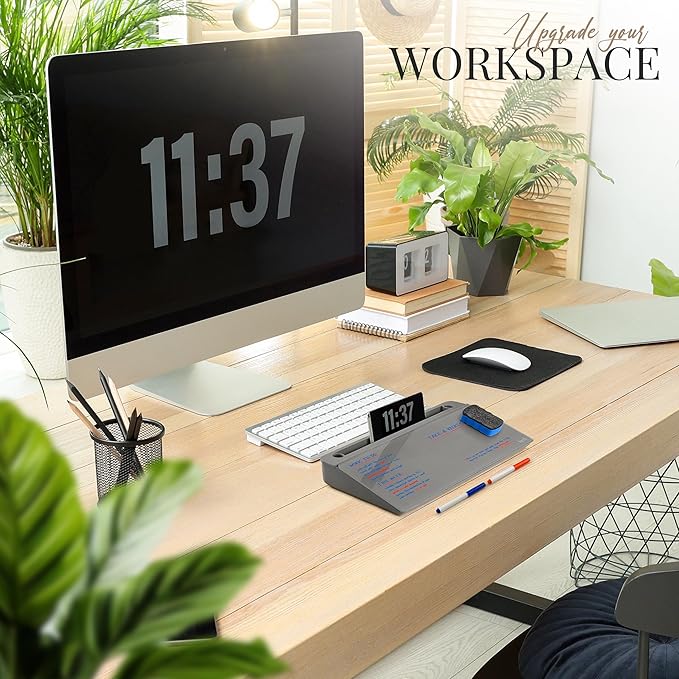 Birch Small Desktop Whiteboard – Glass Dry Erase Board Desk Pad Keyboard Stand with Storage Compartment, Adjustable Dividers, 3 Markers, Eraser & Holder – Perfect for Office, Home, & School (Charcoal)