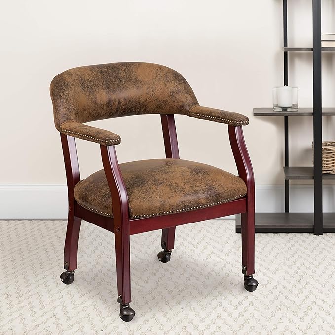 Flash Furniture Sarah Bomber Jacket Brown Luxurious Conference Chair with Accent Nail Trim and Casters