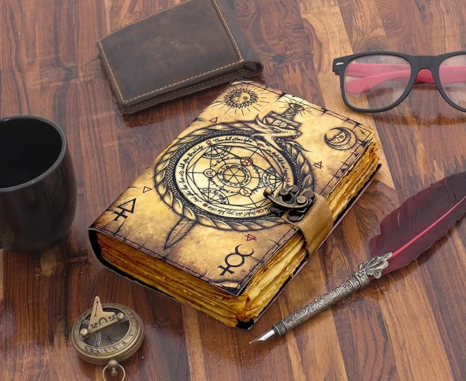 Blank Spell Book of Shadows Journal Witchcraft Supplies Witch Spell for Men & Women 200 Pages with Lock Clasp Vintage Handmade Deckle Edge Paper, Leather Sketchbook, Drawing Journal, Leather Journal,