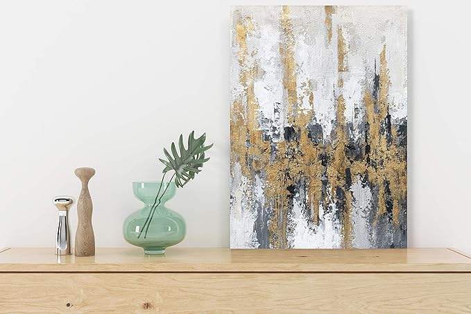 Yihui Arts Modern Abstract Skyline Canvas Wall Artwork with Gold Foil for Office Decoration