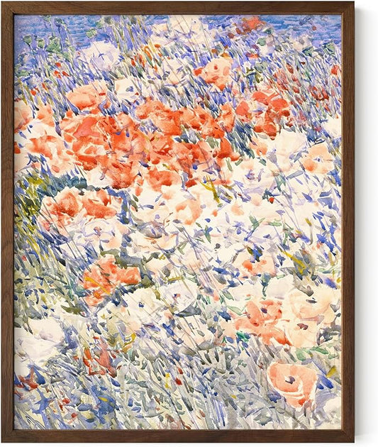 HAUS AND HUES Floral Art Wall Decor - Wildflowers Wall Art for Living Room, Floral Artwork for Bedroom Walls, Flower Painting for College Girls Dorm Room (Multicolored Flowers, Walnut Frame, 11x14)