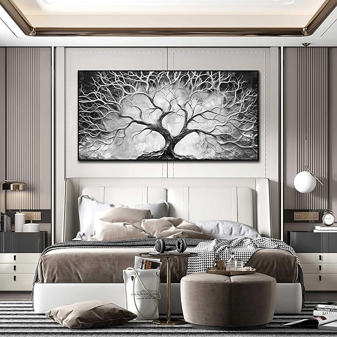 Tree Canvas Wall Art for Living Room - Black and White Pictures Wall Art for bedroom - Black Framed Home Office Decor Size 29" x 59"
